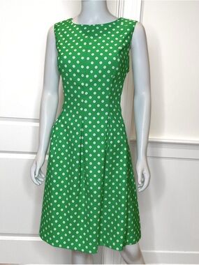 CB Established 1962 Go Go Green Polka Dot Pleated Dress Womens SZ 14 Retro Vibe